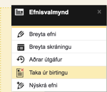 Efnisvalmynd-taka-ur-birtingu